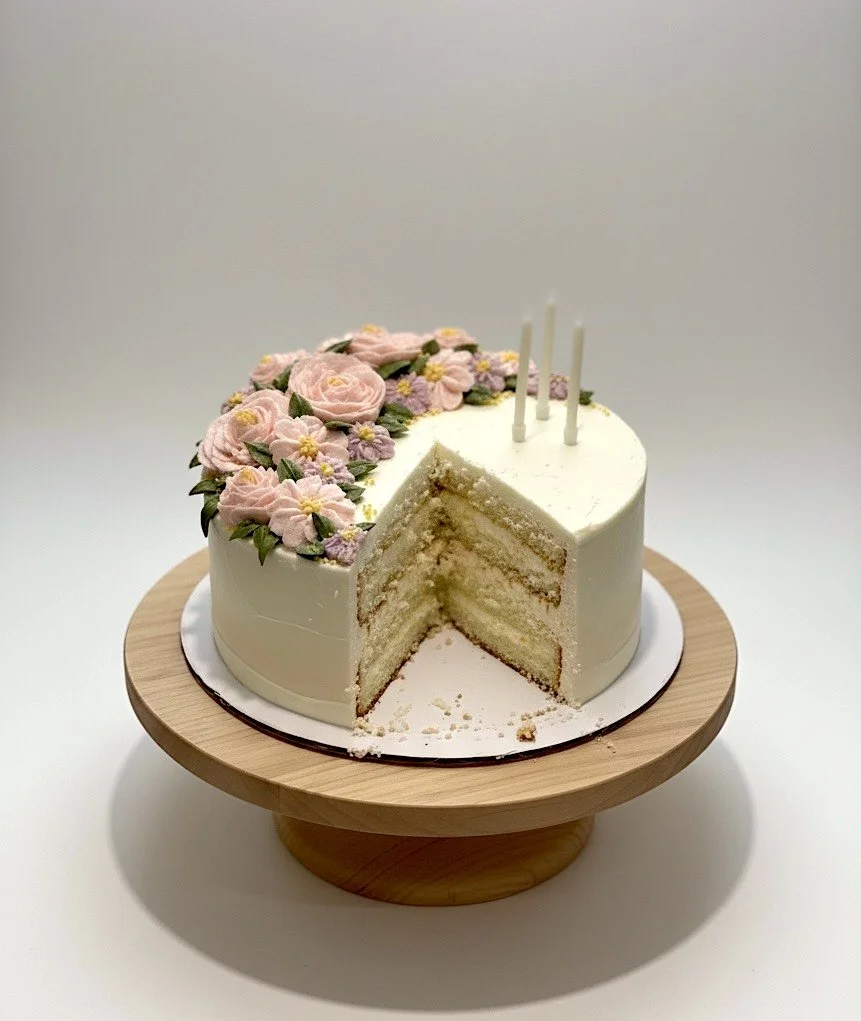 Minimalist white rose celebration birthday cake Cambridge UK
