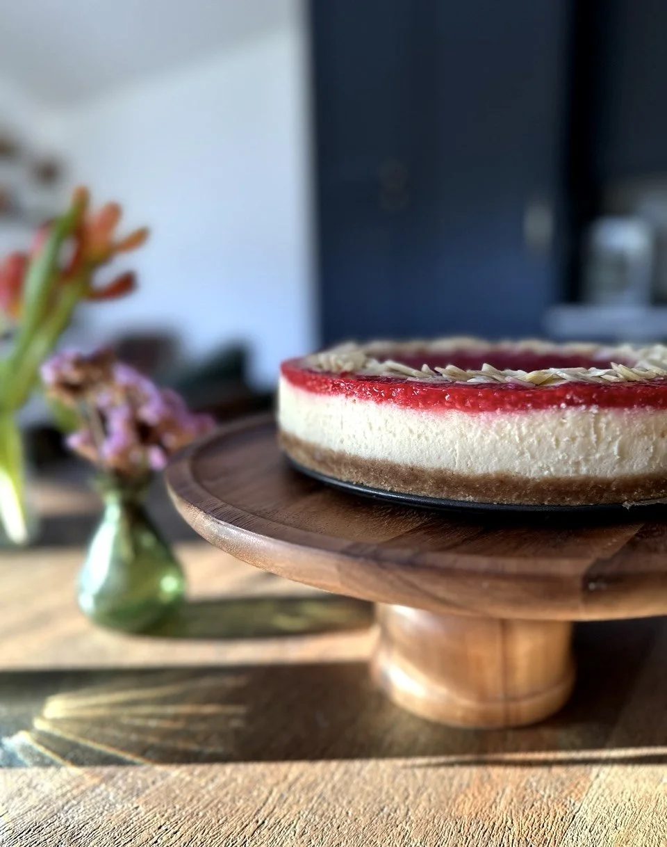 Raspberry glaze artisanal baked cheesecake by The Cake Lady Cambridge